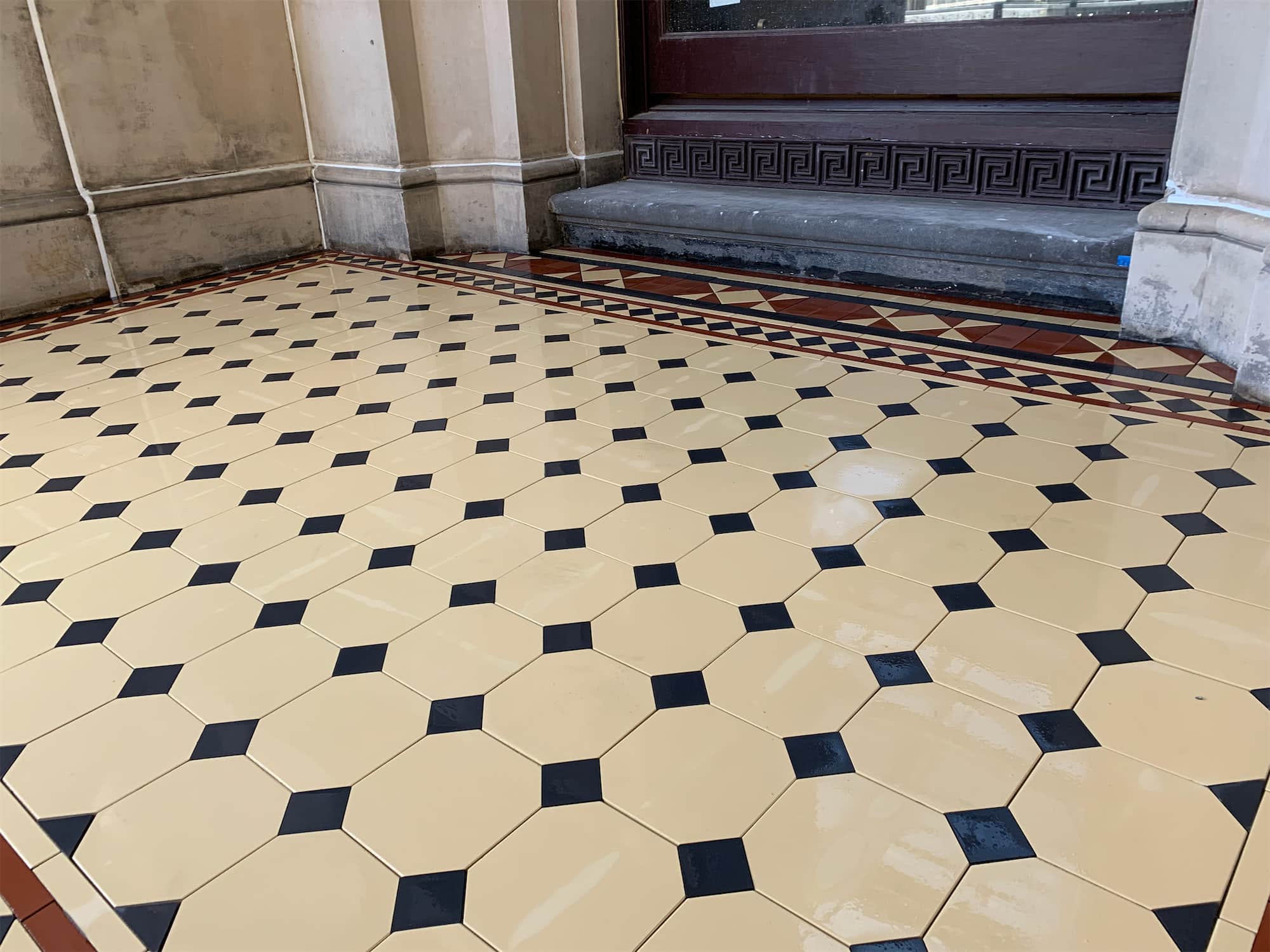 Victorian tile floor and stairs