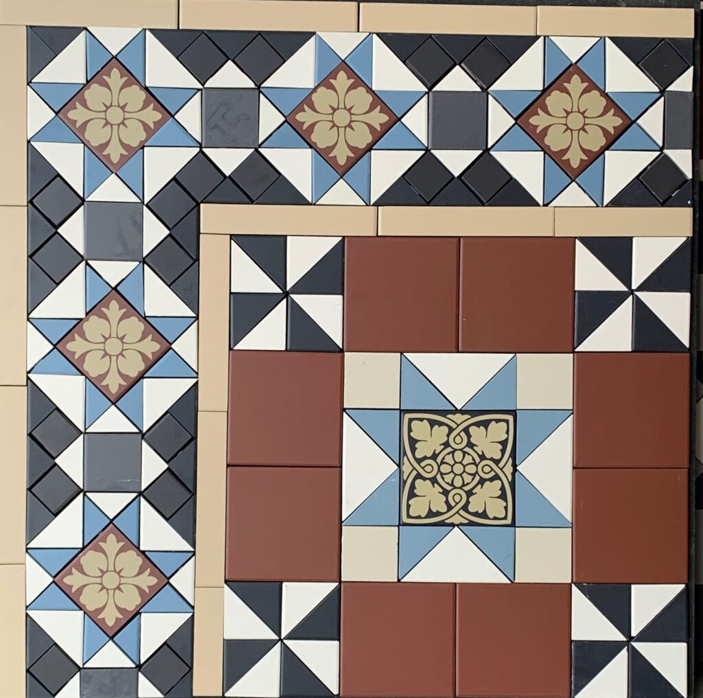 Geometric patterned floor tiles