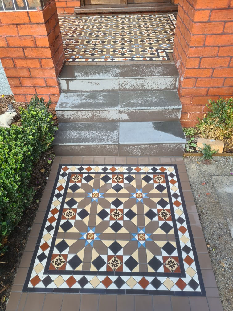 Decorative tile entryway steps